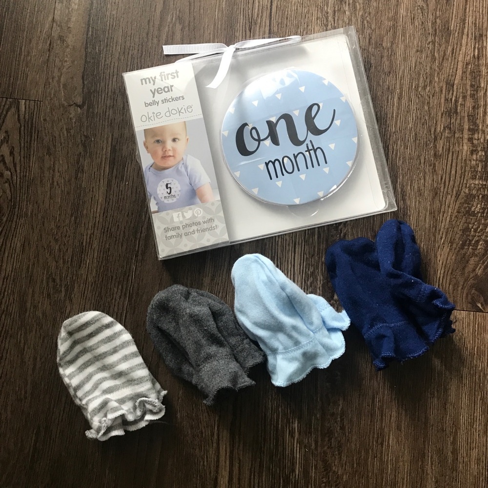 Baby mits and 1st year belly stickers